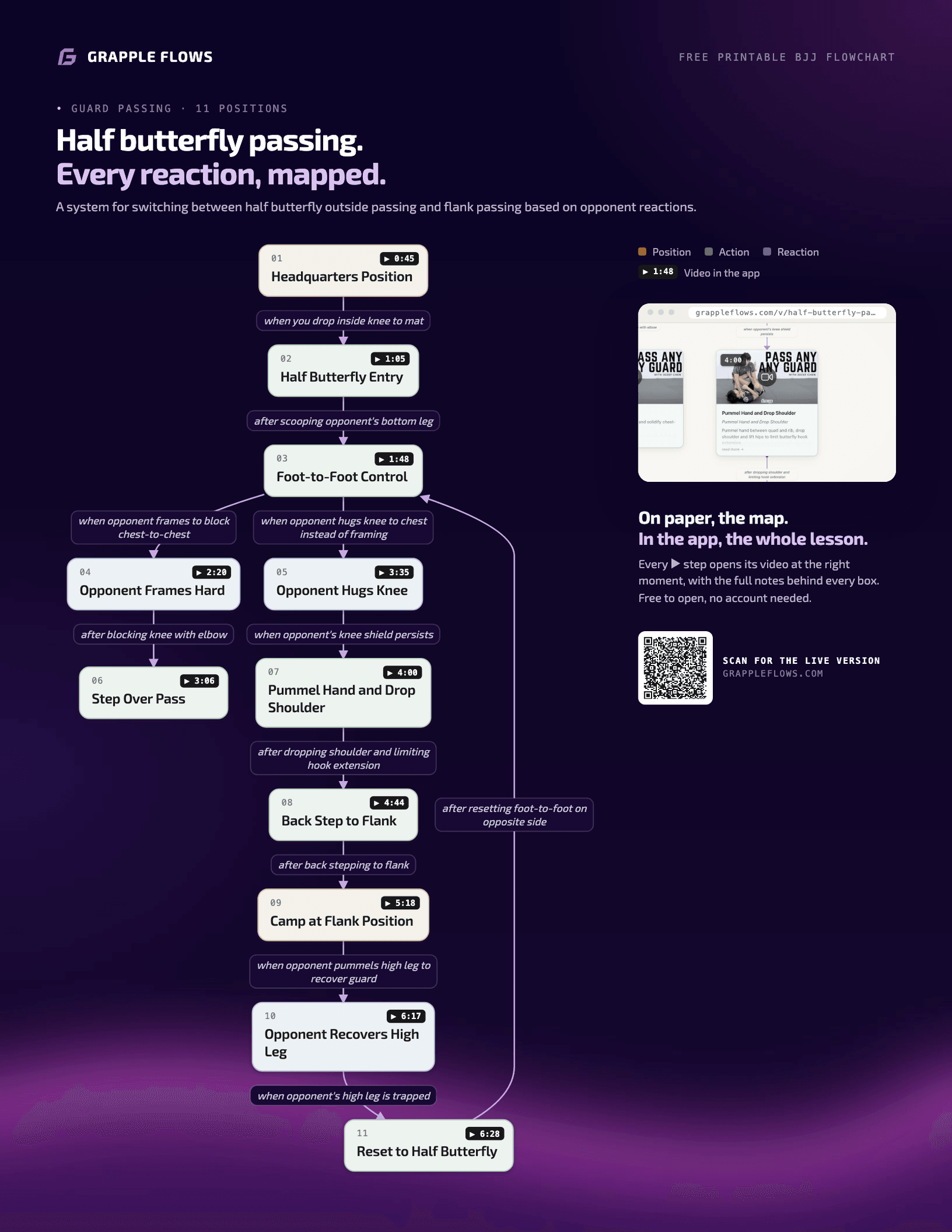 Half butterfly passing BJJ flowchart